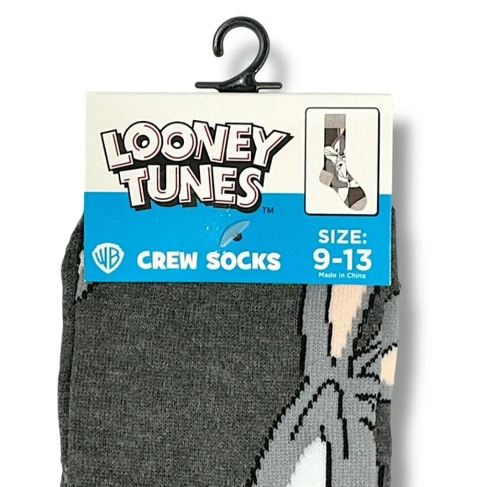 Bugs Bunny Crew Socks Novelty Looney Tunes Gray Unisex Mens One Size 9-13